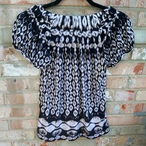 Vtg. Style & Co. Geometric Pattern SS Breezy Peasant Style Boho Top xs/sm